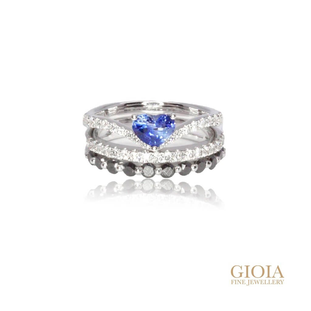 Customised stackable sapphire and diamond ring