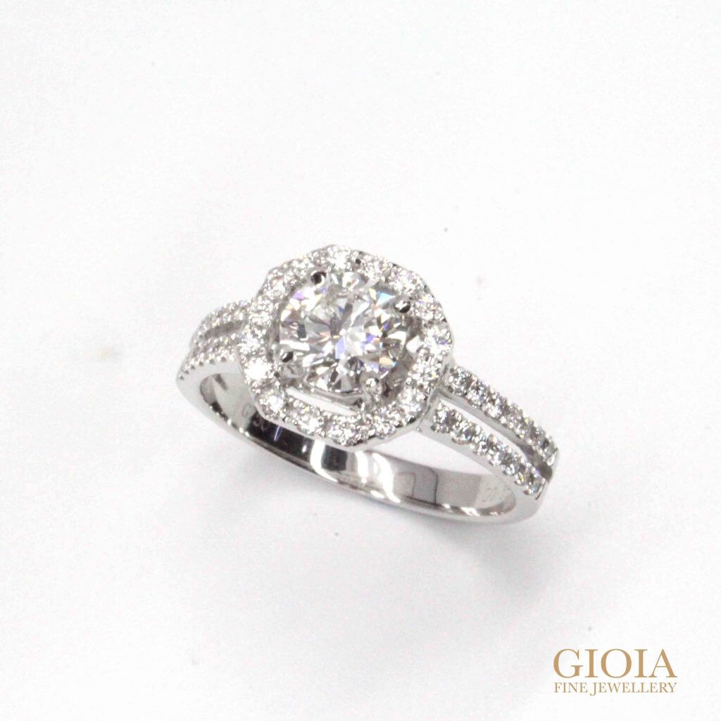 Halo Diamond Wedding Ring - round brilliant diamond with halo setting | Local custom made Jeweller