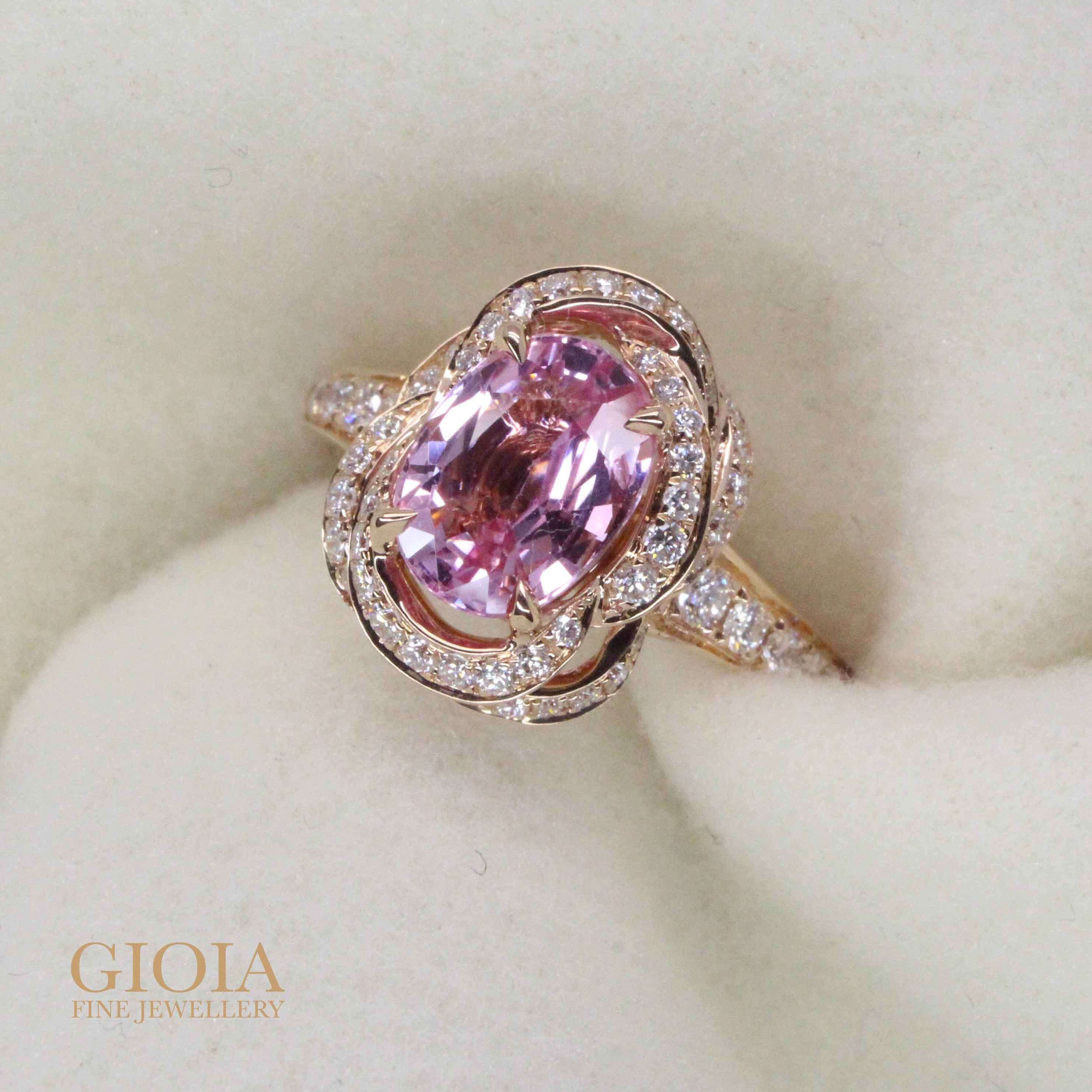Padparadscha Sapphire Unique Ring - Sapphire gemstone rose engagement ring | Local Singapore Custom made Jewellery