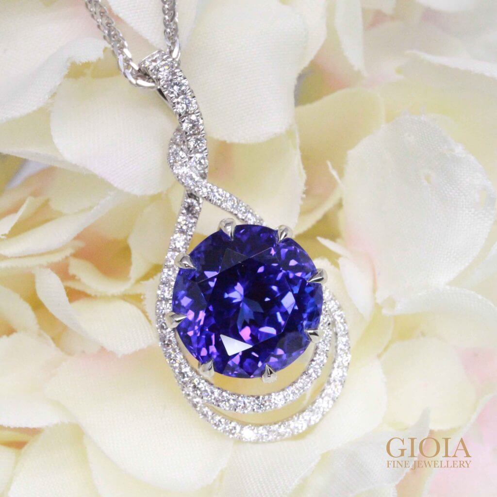Heated Tanzanite and Diamond Studded Pendant in White Gold | Local Singapore Trusted Customised Jeweller