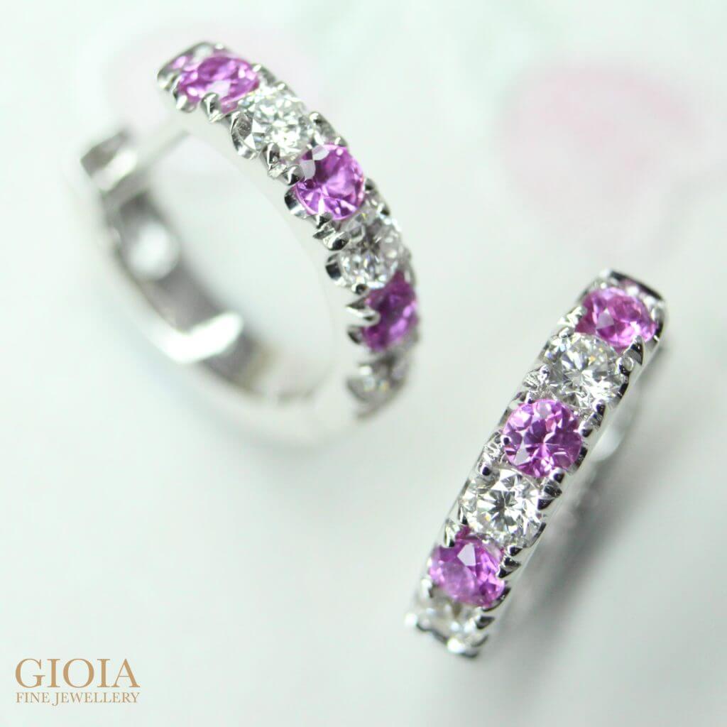 Pink Sapphire Gemstone custom set with round Brilliant Diamonds Earring Loop - Customised fine Jewellery for daily wear | Local Singapore Private Jeweller in customised jewellery, custom made to your design