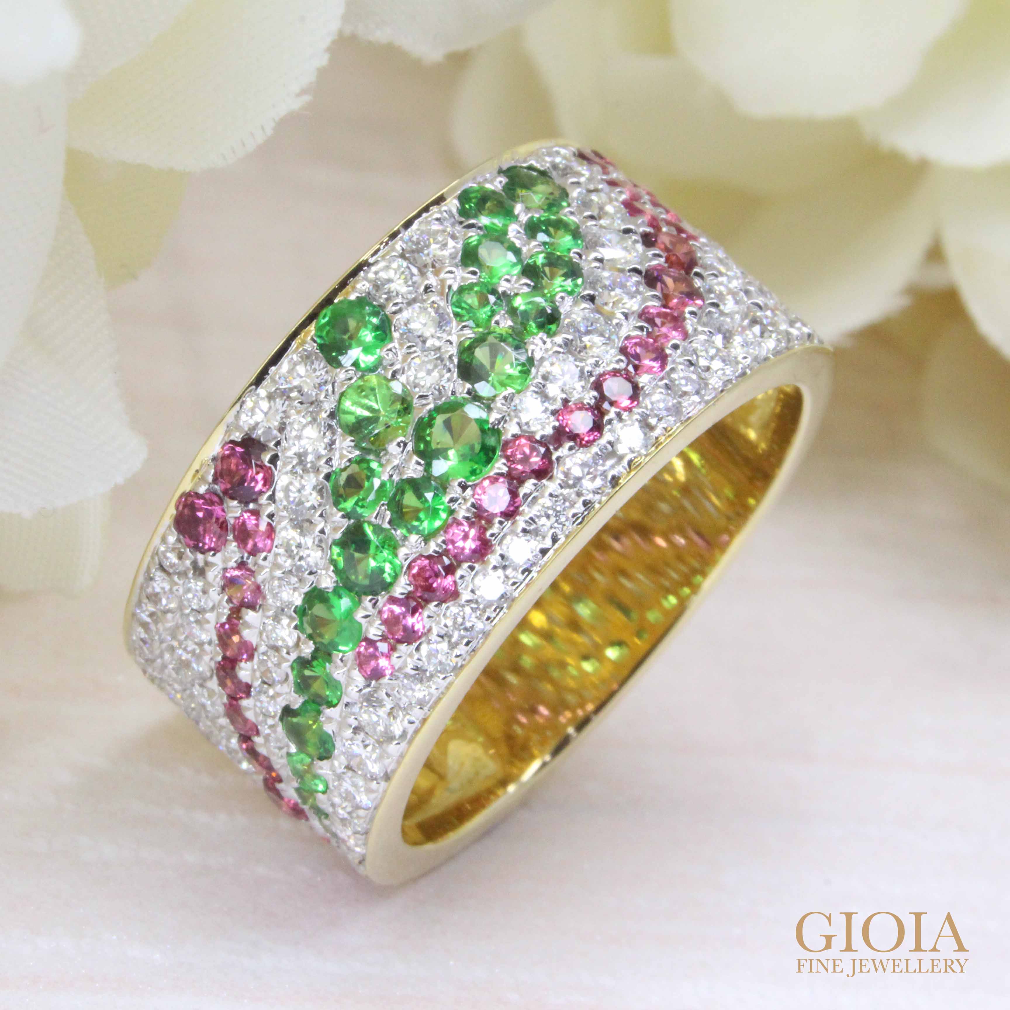 Customised Wedding Anniversary Ring, unique ring custom made for a wedding anniversary with coloured gemstone | Local Singapore customised jeweller in fine jewellery