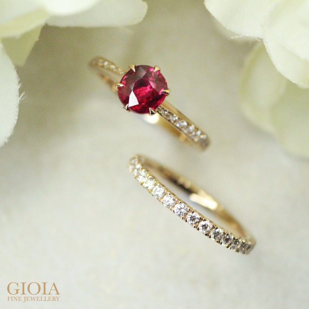 unheated ruby gemstone custom set for wedding engagement ring, and stackable with wedding bands ring | Local Singapore customised Jeweller in Wedding Jewellery