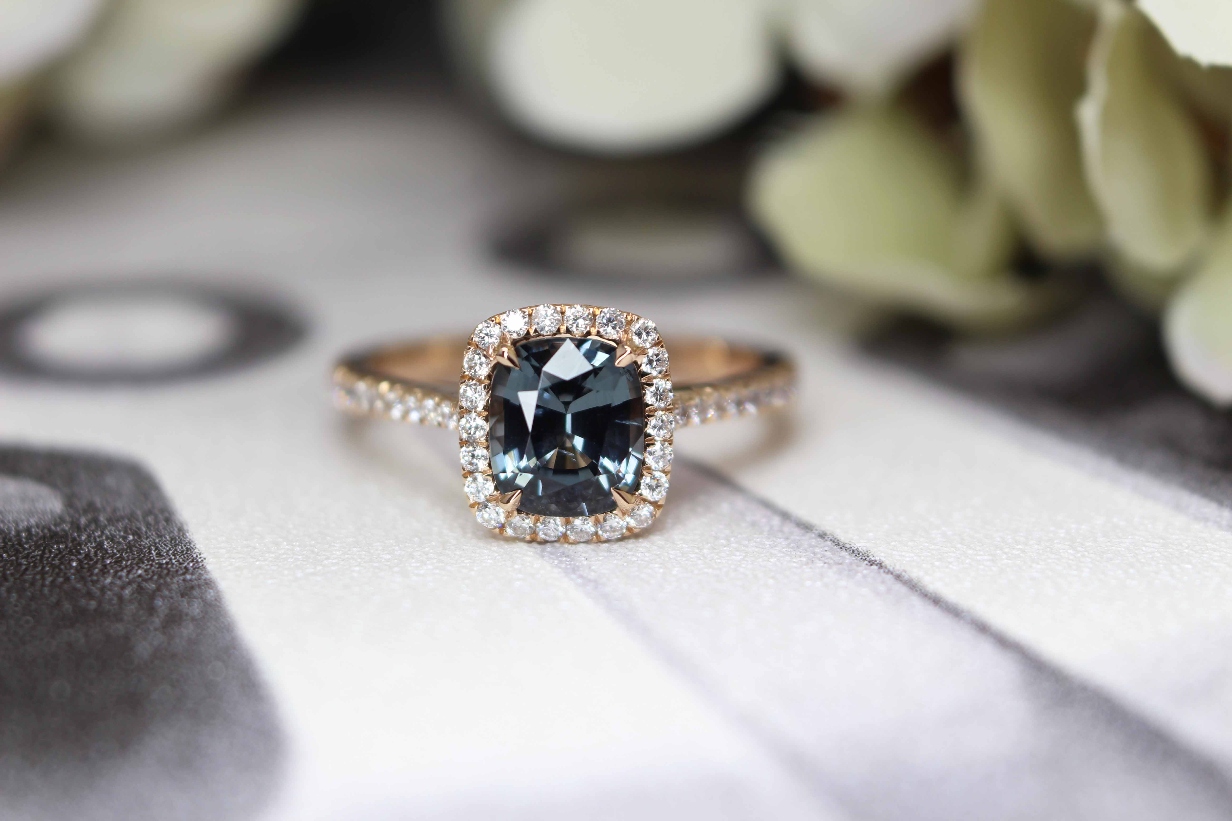 Greyish Blue Spinel Proposal Ring