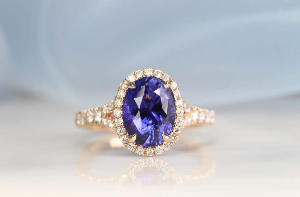 Sapphire with Colour change without heat enhancement set with "Y" band and halo diamond ring. Unique push present gift, from a gentleman to show his appreciation to his wife for giving birth to their child | Local Singapore Jewellery in Sapphire Gemstone Jewellery.
