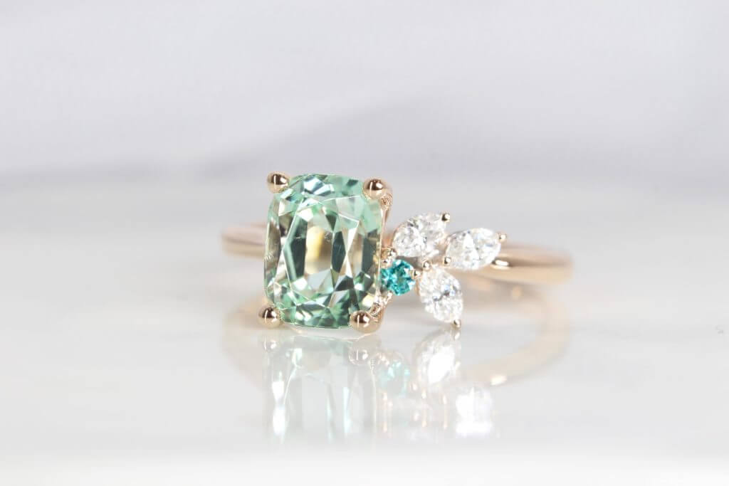 Green Tourmaline Cluster Ring - Green Tourmaline Ring With Gems
