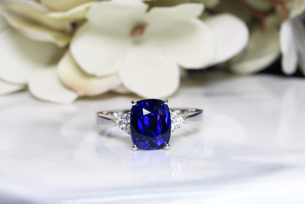 Ready to Ship - Ring Size 12, Platinum Blue Sapphire Diamond Princess