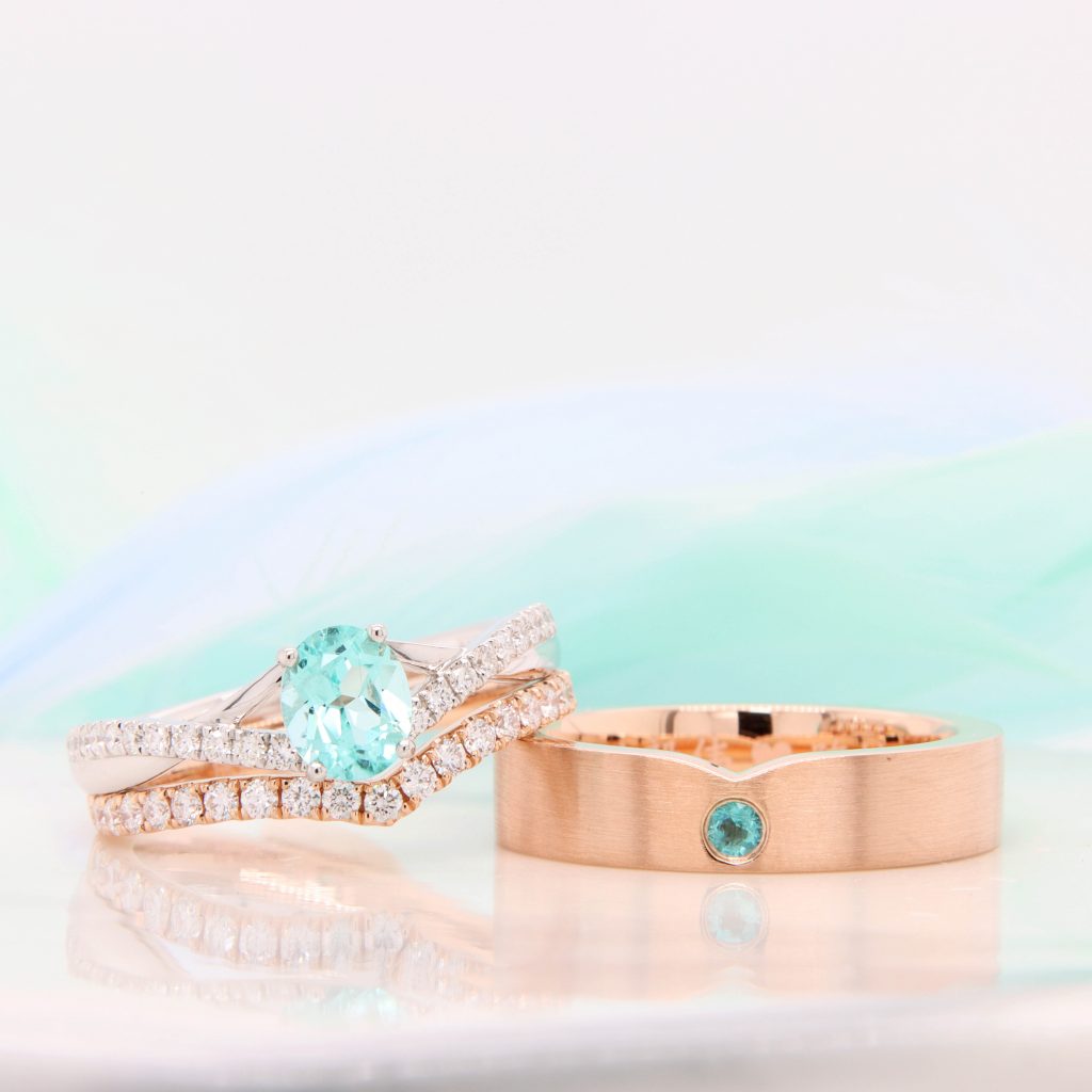 Gemstone Engagement Ring Paraiba Tourmaline with Stackable Wedding Rings unique proposal ring