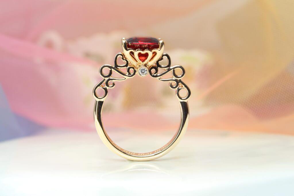Cinderella Carriage Ring Fairytale Design Engagement Ring Customised with Red Spinel Gemstone. Modern design Proposal Ring with a fairytale story | Singapore