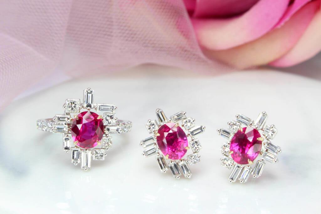 Ruby Sapphire Jewellery - Customised Fine Jewelry Earring & Ring