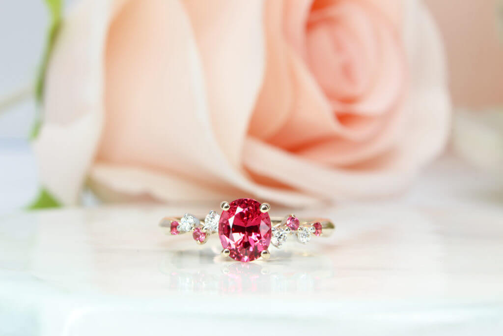 Spinel proposal ring with pinkish red colour shade origin from Tanzania Mahenge