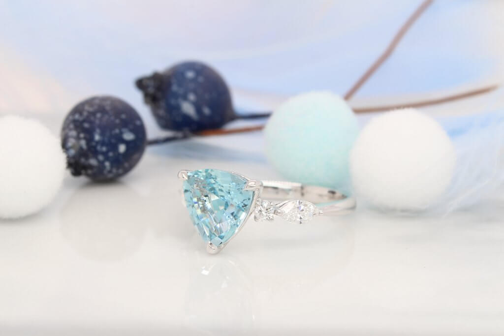 aquamarine engagement Ring marquise round diamond