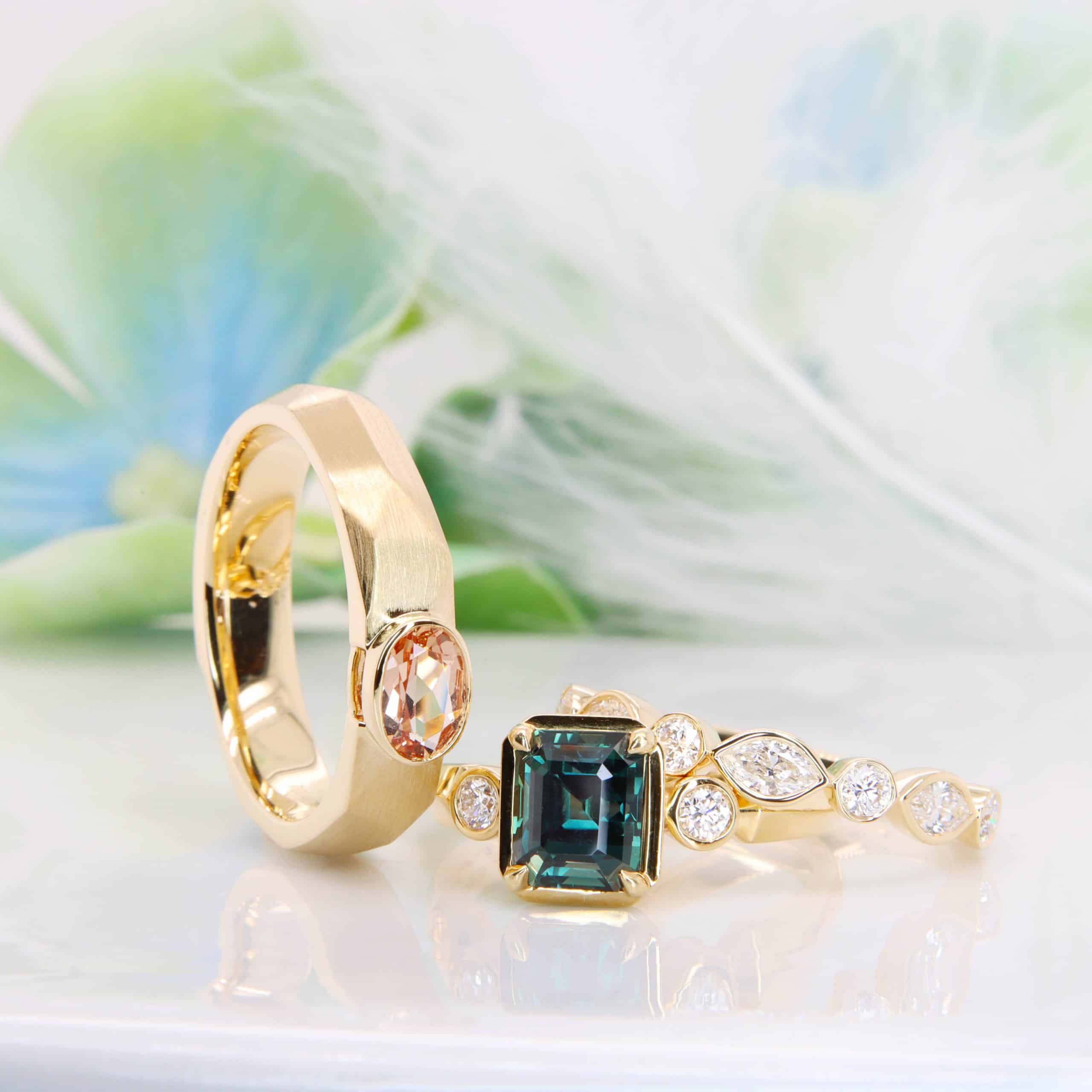 Yellow Gold Wedding Bands with Personalised gemstone and design