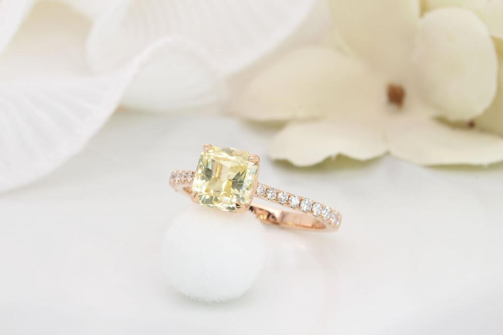 Yellow Sapphire Rose Gold customised engagement ring for unique proposal