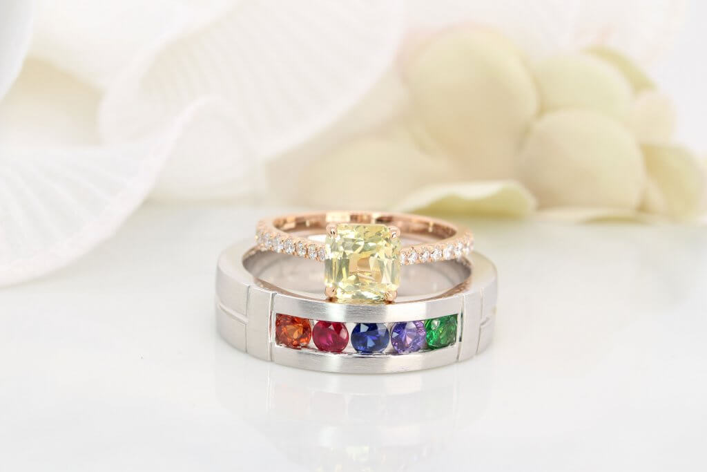 Yellow sapphire Wedding Ring with platinum wedding bands customised jewellery