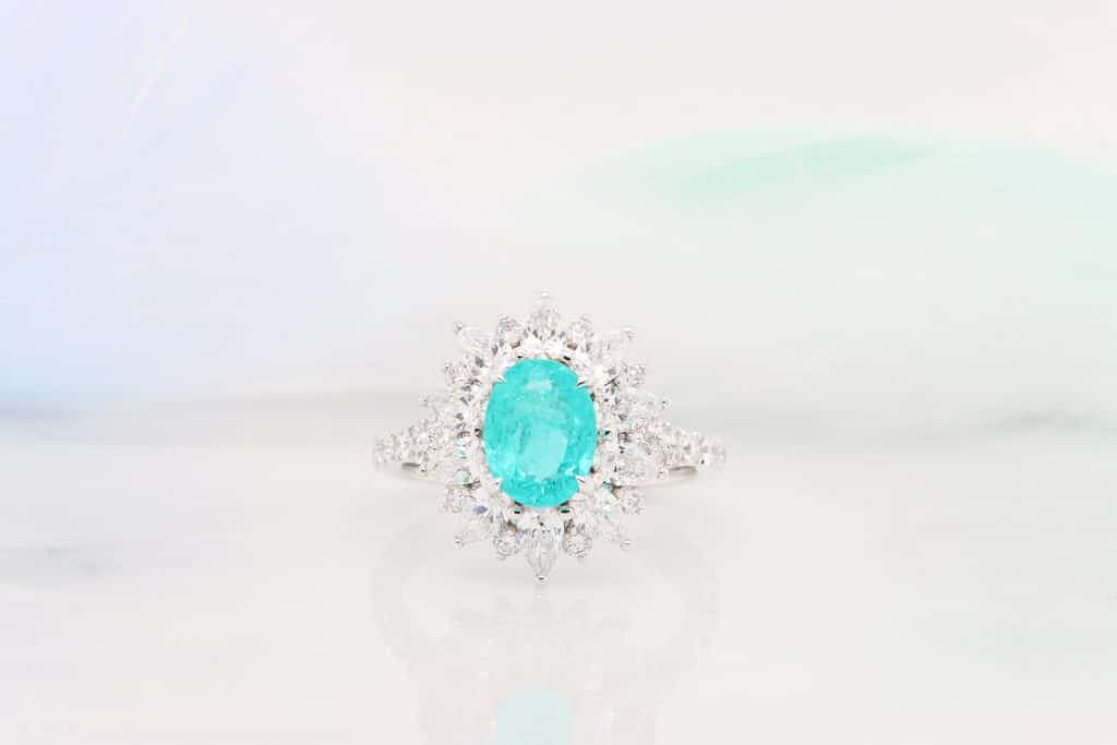 Paraiba Tourmaline ring from Brazil & Mozambique. Customised to Fine Jewellery with Finest Paraiba Tourmaline the birthstone for the month of October