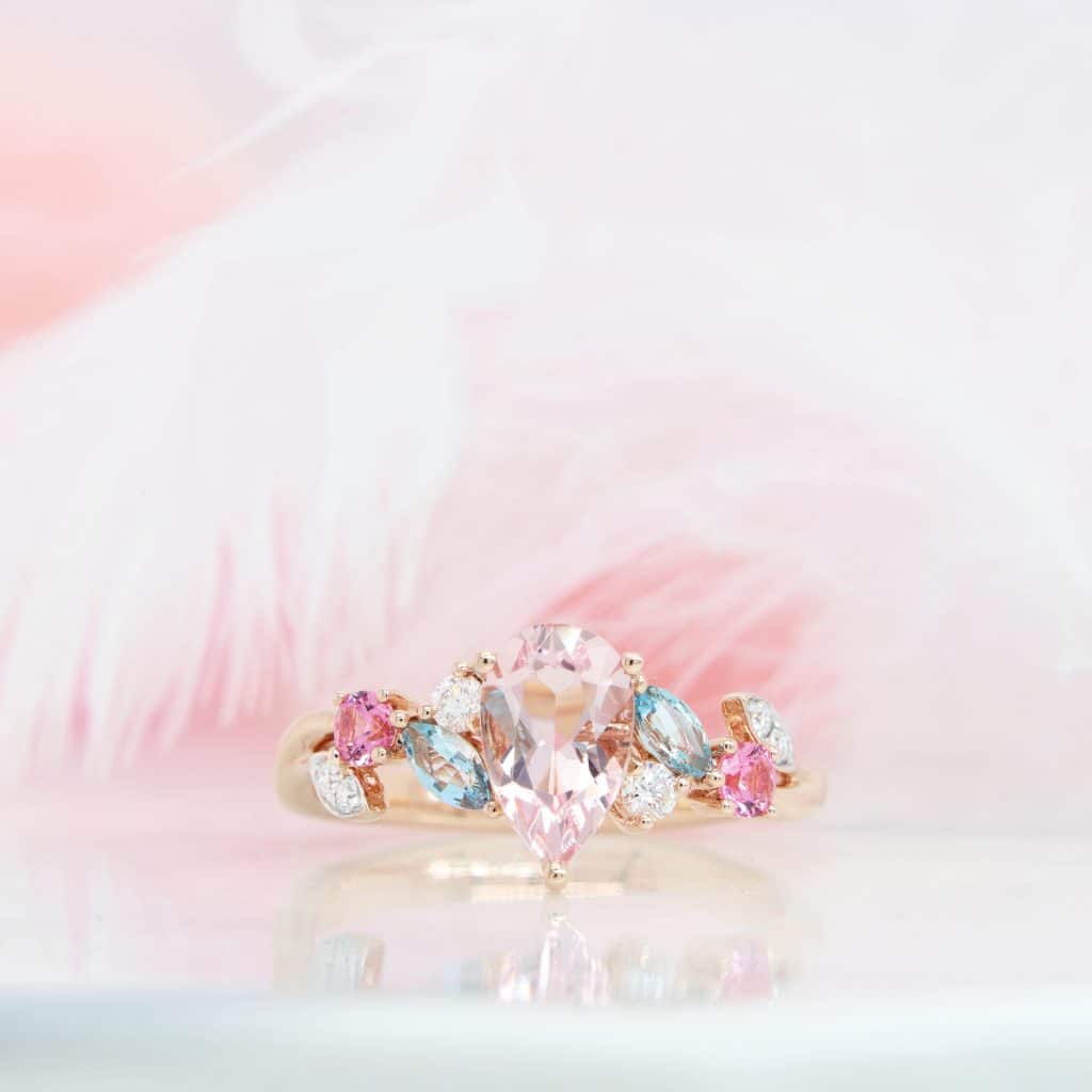 Morganite ring customised pink beryl gemstone. Proposal engagement ring, Push Present, Anniversary gift to birthstone jewelry | Singapore