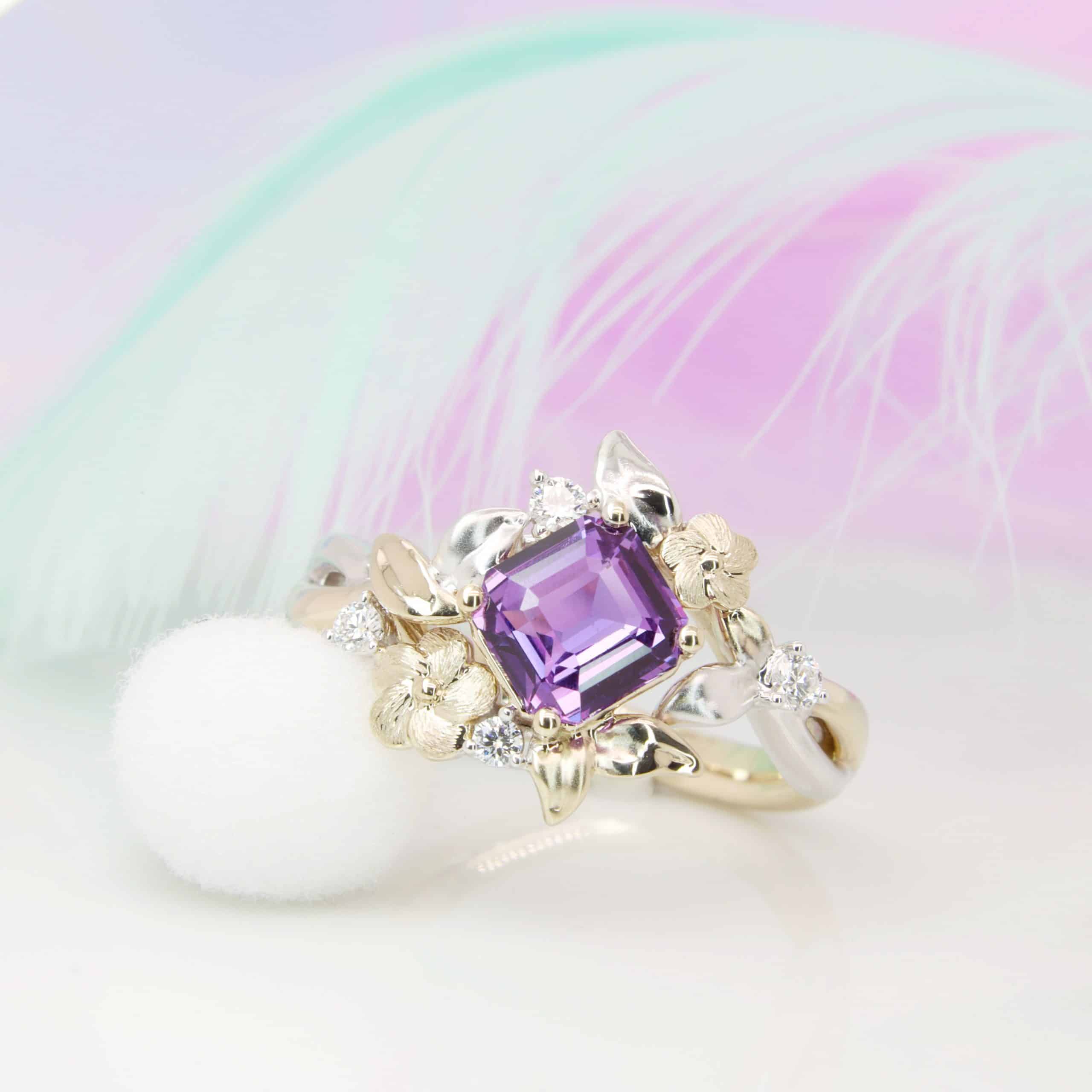 Purple Sapphire Floral Ring proposal ring